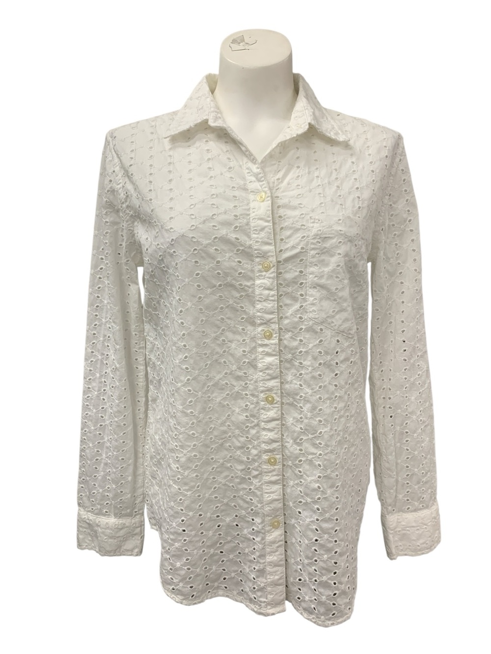 Women’s White Eyelet Button-Up Shirt
